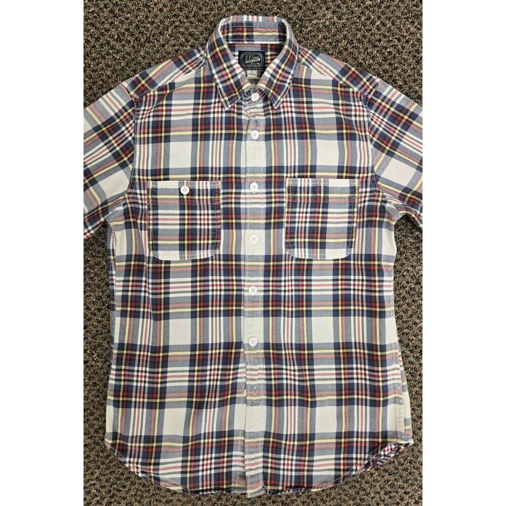J.Crew Button Up Shirt Flannel Long Sleeve Stripe White Blue Red (Men's S)